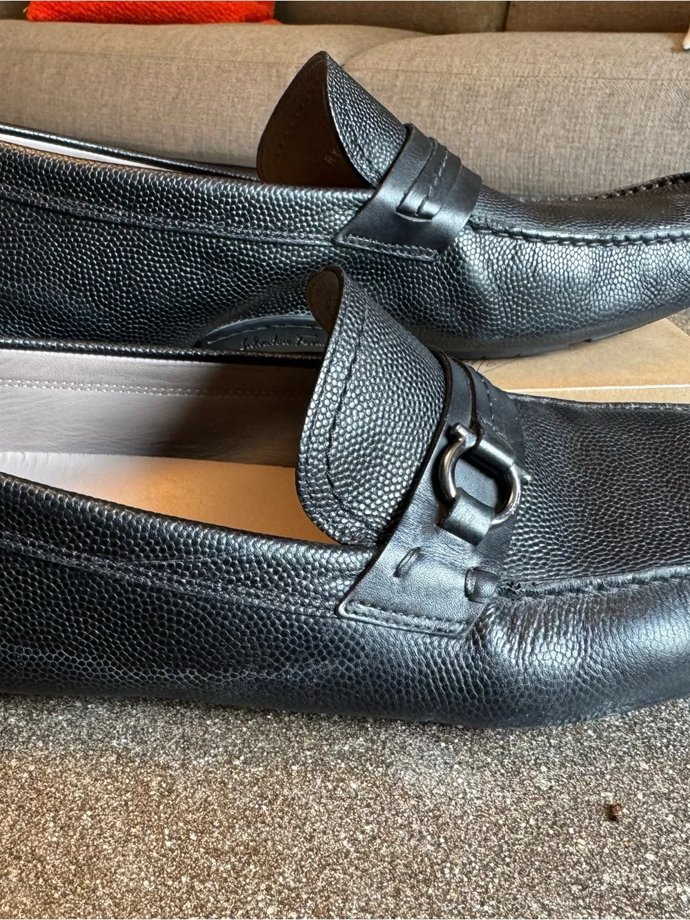 Salvatore Ferragamo Black Pebbled Leather Bit Loafers size 11